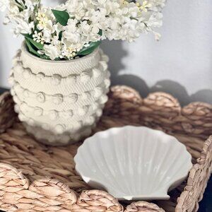 Vintage Creamy White Ceramic Scalloped Sea Shell Dish Bowl, Made in Japan, 6.5”